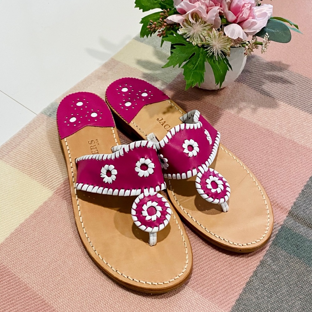 NEW Jack Rogers Navajo Sandals Hot Pink & White